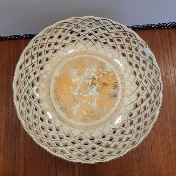 Porcelain Pedestal - Gold Dragons - Picture 4 of 8